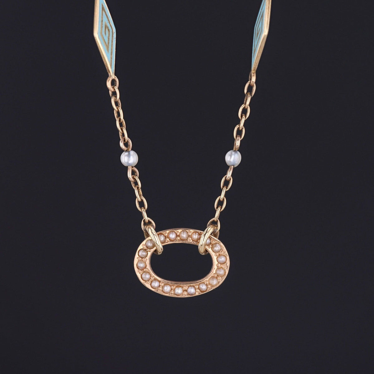 Antique Enamel &amp; Pearl Chain | 14k Gold Chain - Trademark Antiques