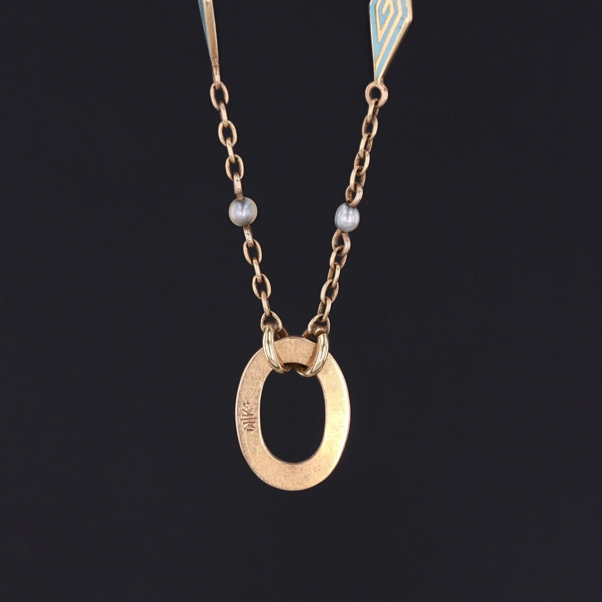 Antique Enamel &amp; Pearl Chain | 14k Gold Chain - Trademark Antiques