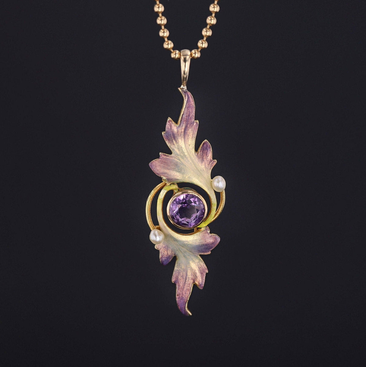 Antique Enamel Pendant | Amethyst &amp; Pearl Pendant - Trademark Antiques