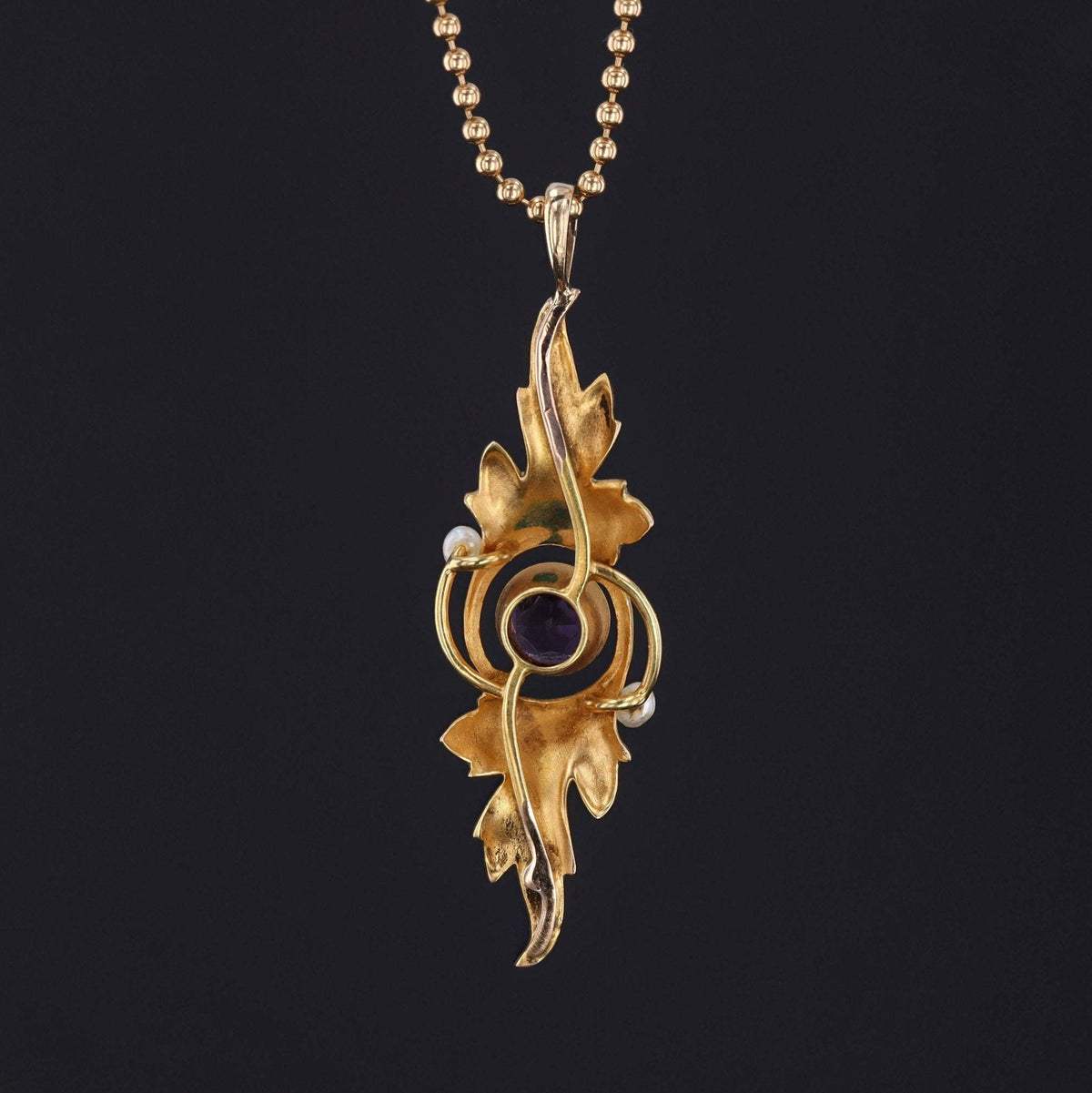Antique Enamel Pendant | Amethyst &amp; Pearl Pendant - Trademark Antiques