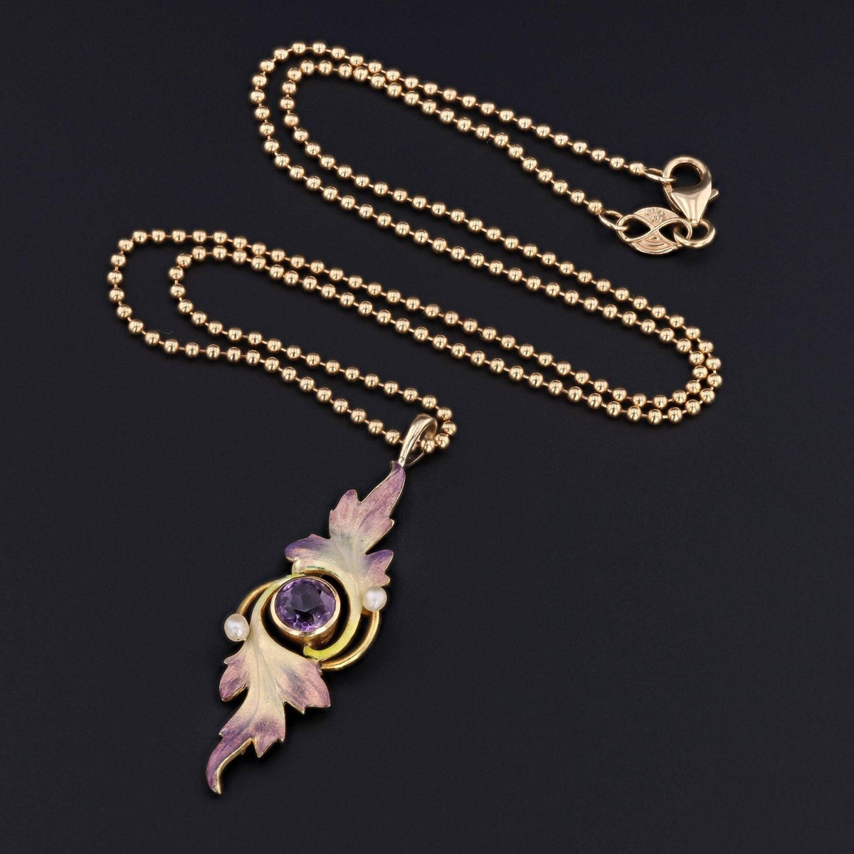 Antique Enamel Pendant | Amethyst &amp; Pearl Pendant - Trademark Antiques