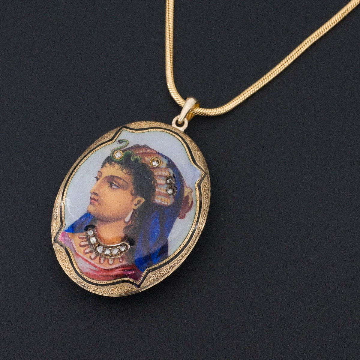 Antique Enamel Pendant | Antique Egyptian Revival Brooch Conversion Pendant - Trademark Antiques