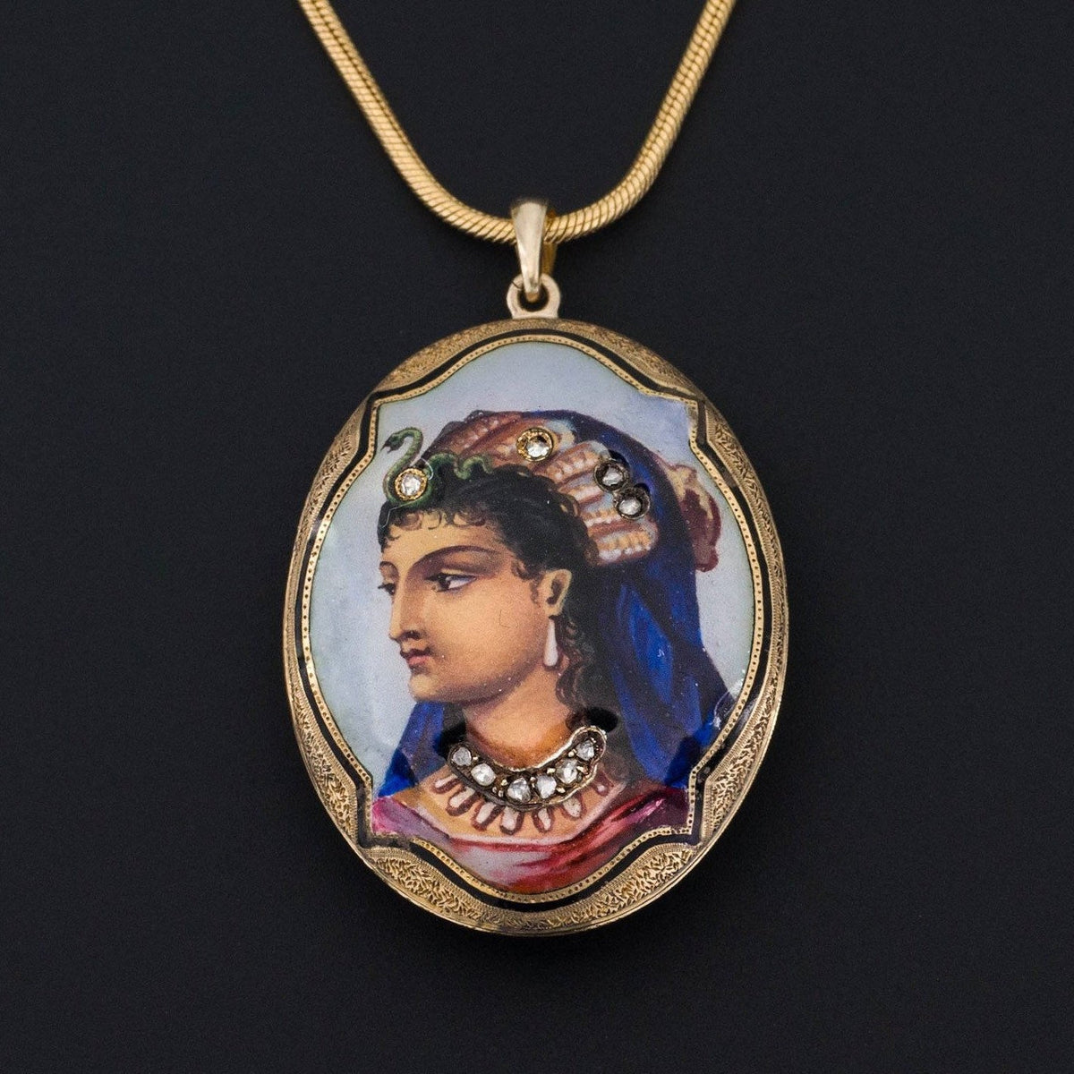 Antique Enamel Pendant | Antique Egyptian Revival Brooch Conversion Pendant - Trademark Antiques