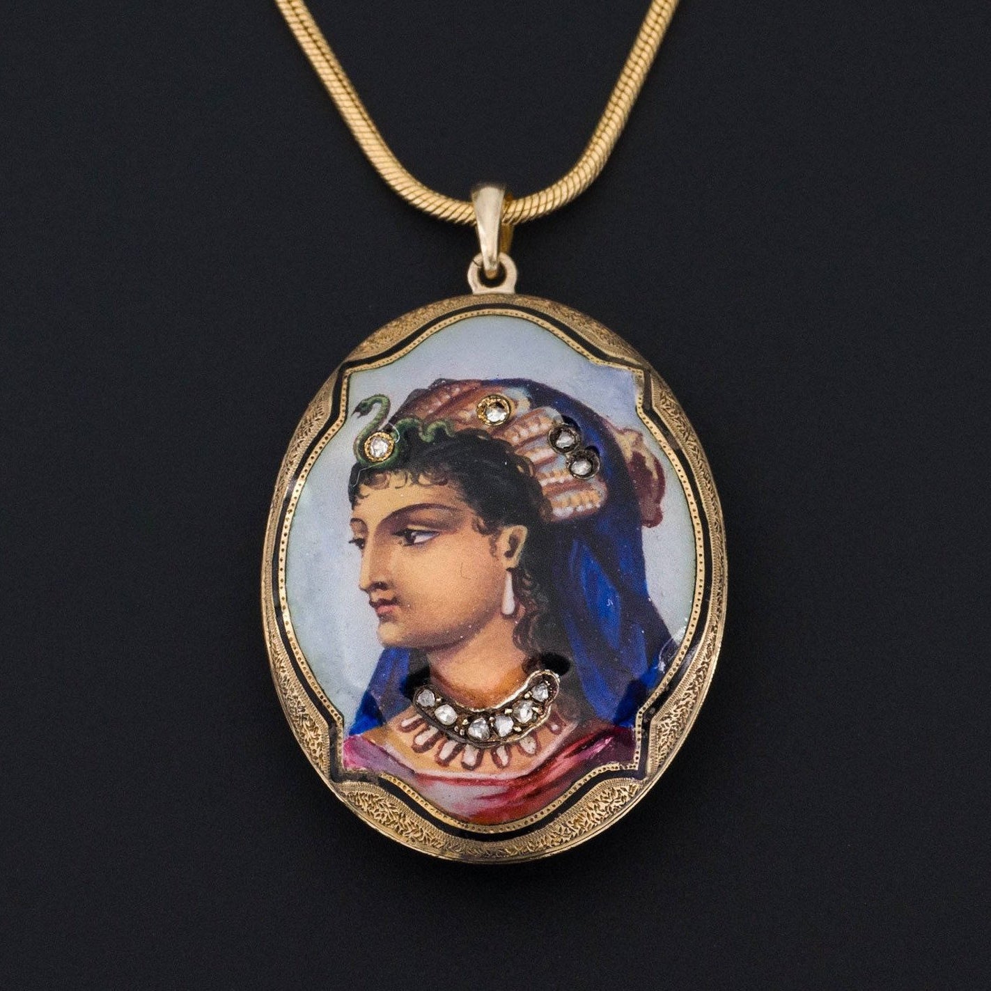 Antique Enamel Pendant | Antique Egyptian Revival Brooch Conversion Pendant - Trademark Antiques