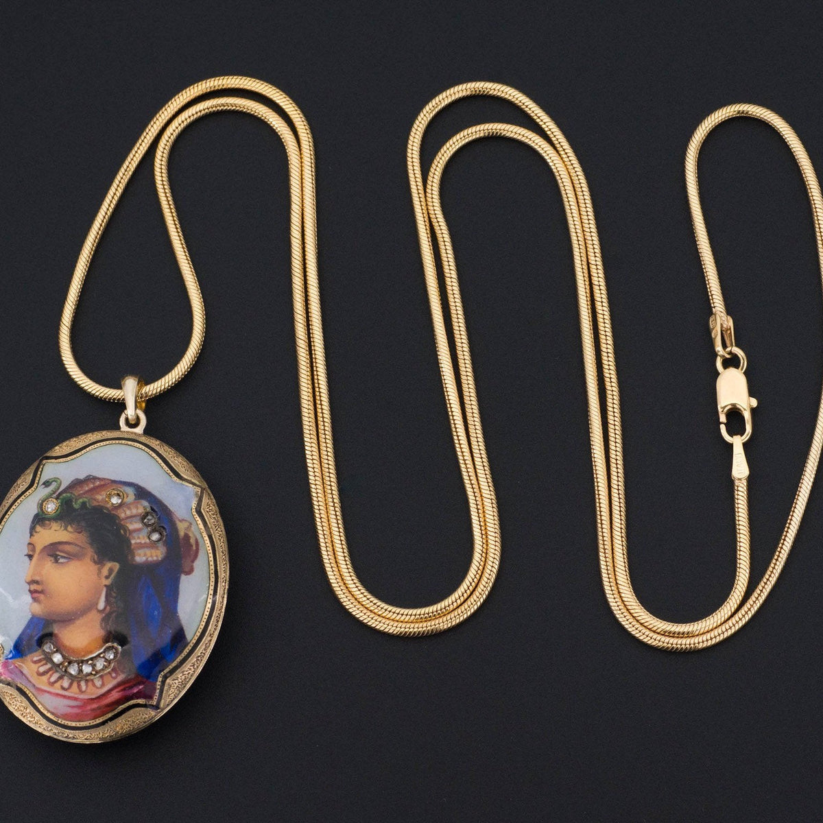 Antique Enamel Pendant | Antique Egyptian Revival Brooch Conversion Pendant - Trademark Antiques