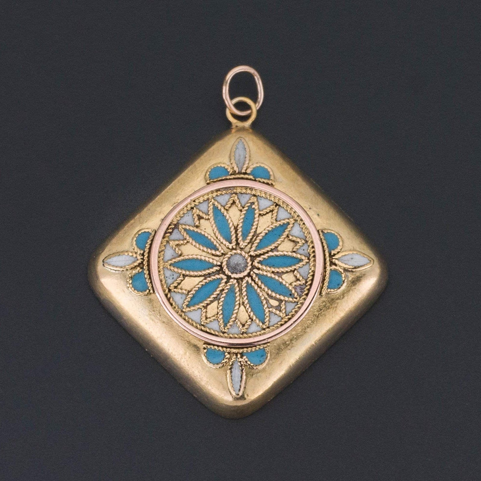 Antique Enamel Pendant | Blue & White Enamel Pendant - Trademark Antiques