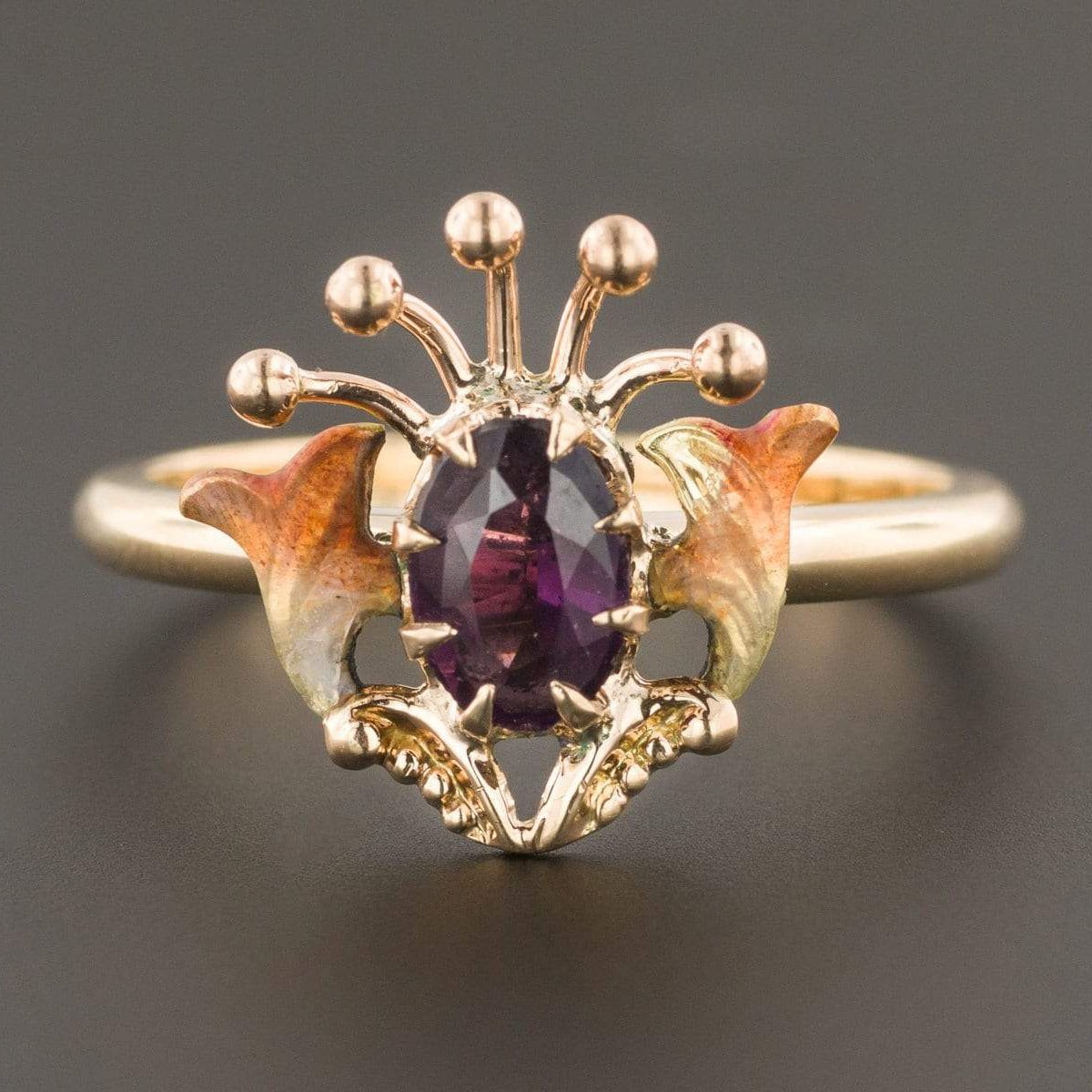 Antique Enamel Ring | Amethyst Glass Doublet &amp; Enamel Ring - Trademark Antiques