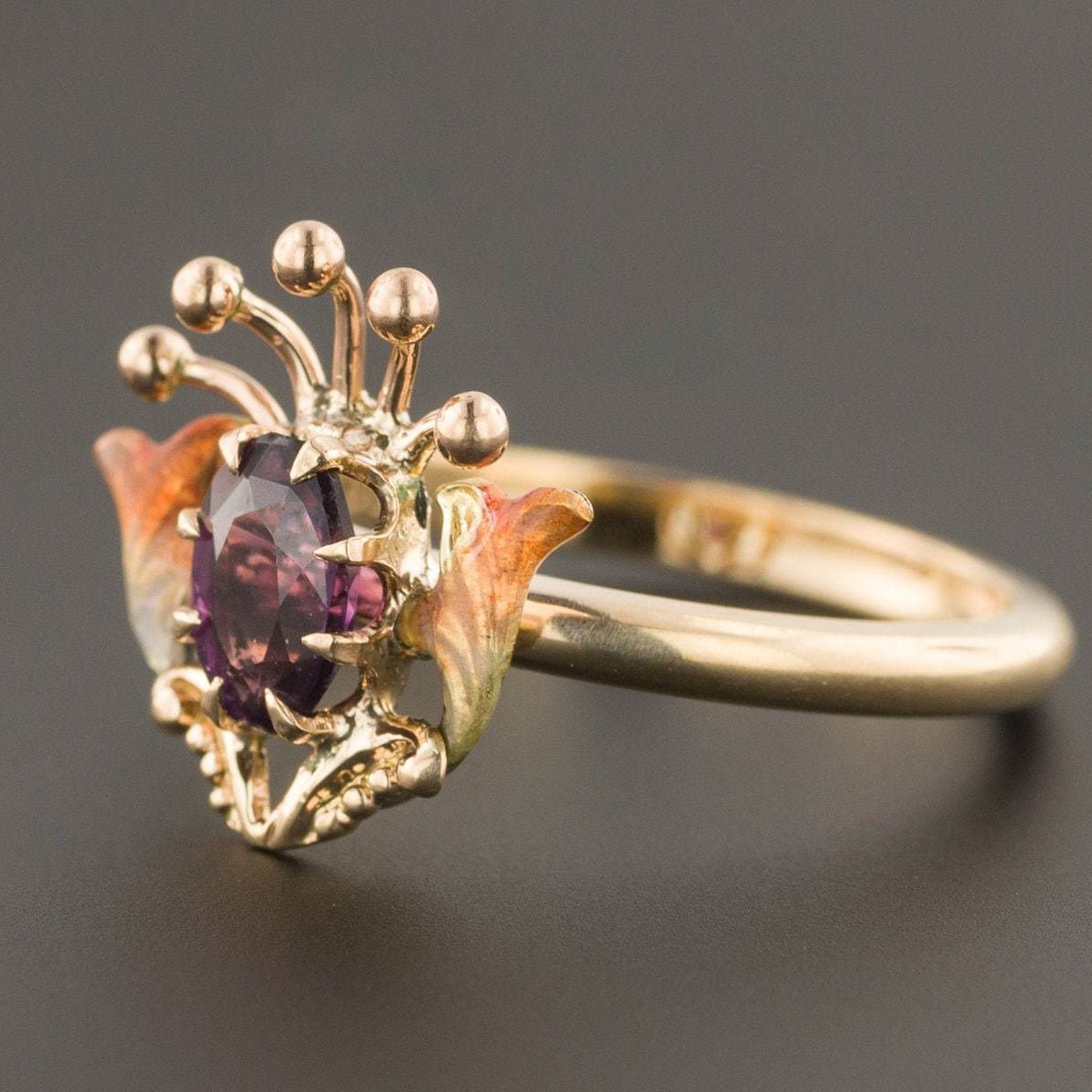 Antique Enamel Ring | Amethyst Glass Doublet &amp; Enamel Ring - Trademark Antiques