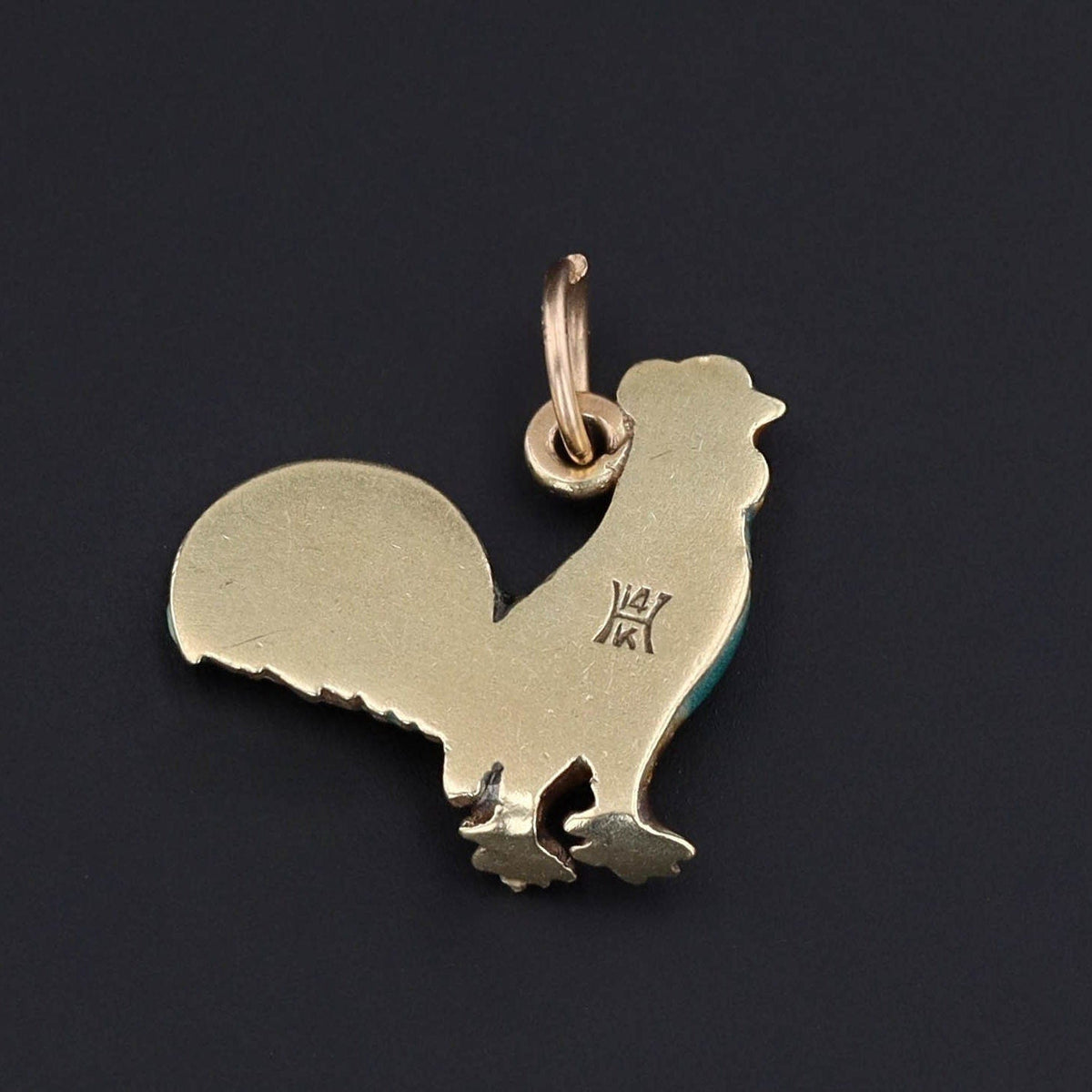 Antique Enamel Rooster Charm of 14k Gold - Trademark Antiques