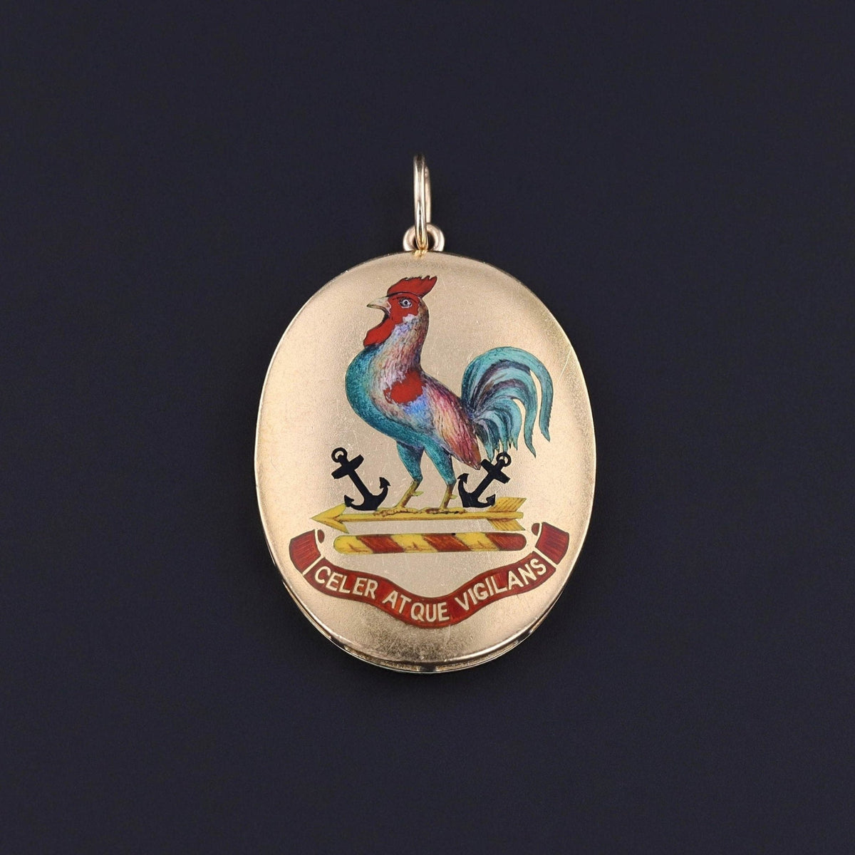 Antique Enamel Rooster Pendant - Trademark Antiques