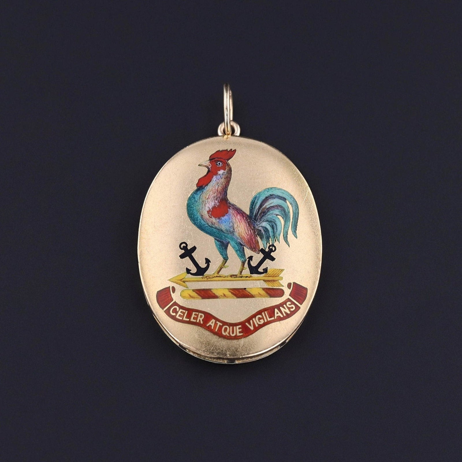 Antique Enamel Rooster Pendant - Trademark Antiques