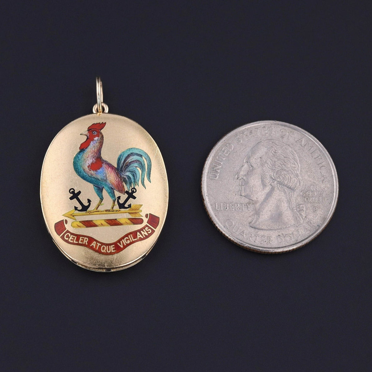 Antique Enamel Rooster Pendant - Trademark Antiques