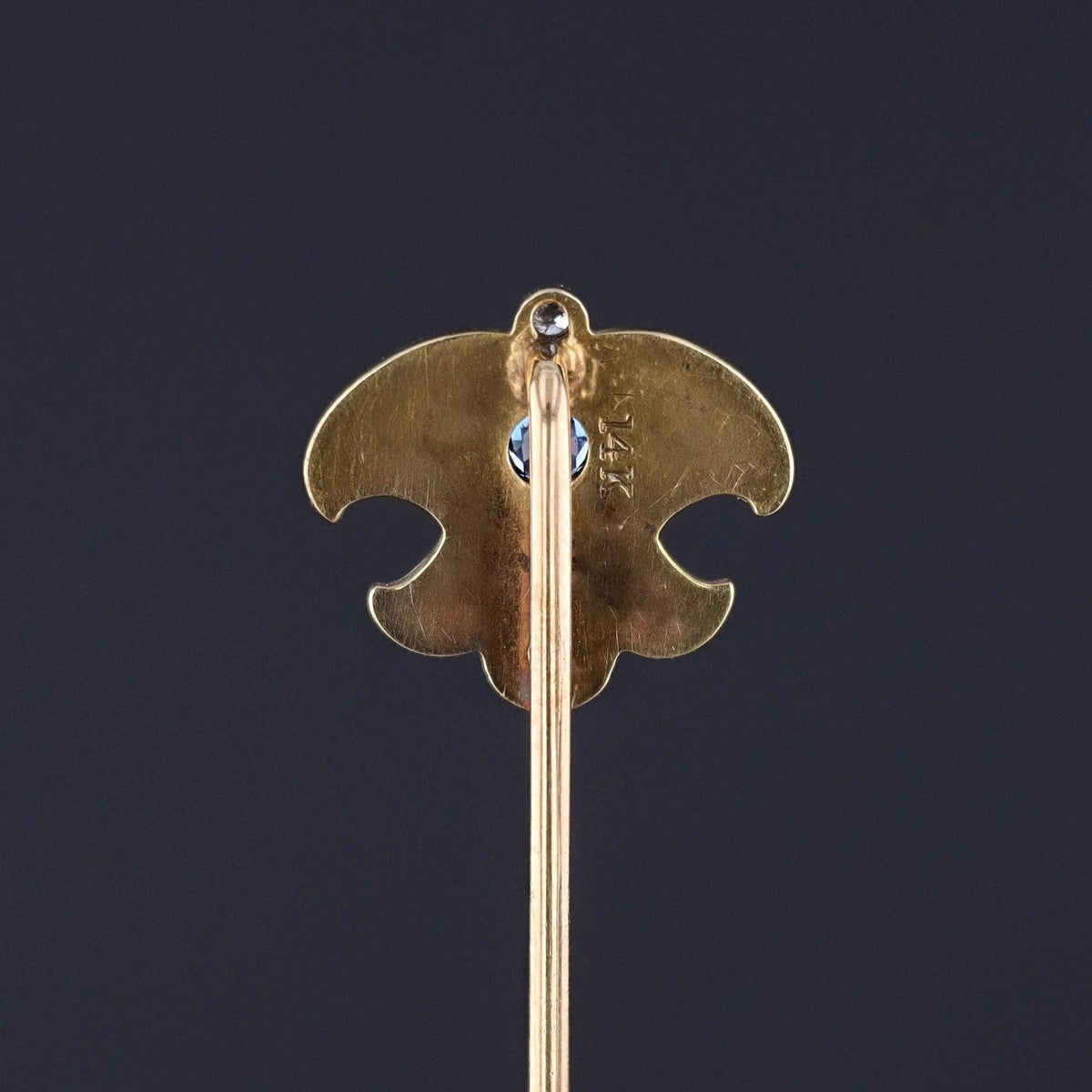 Antique Enamel Sapphire &amp; Diamond Stickpin of 14k Gold - Trademark Antiques