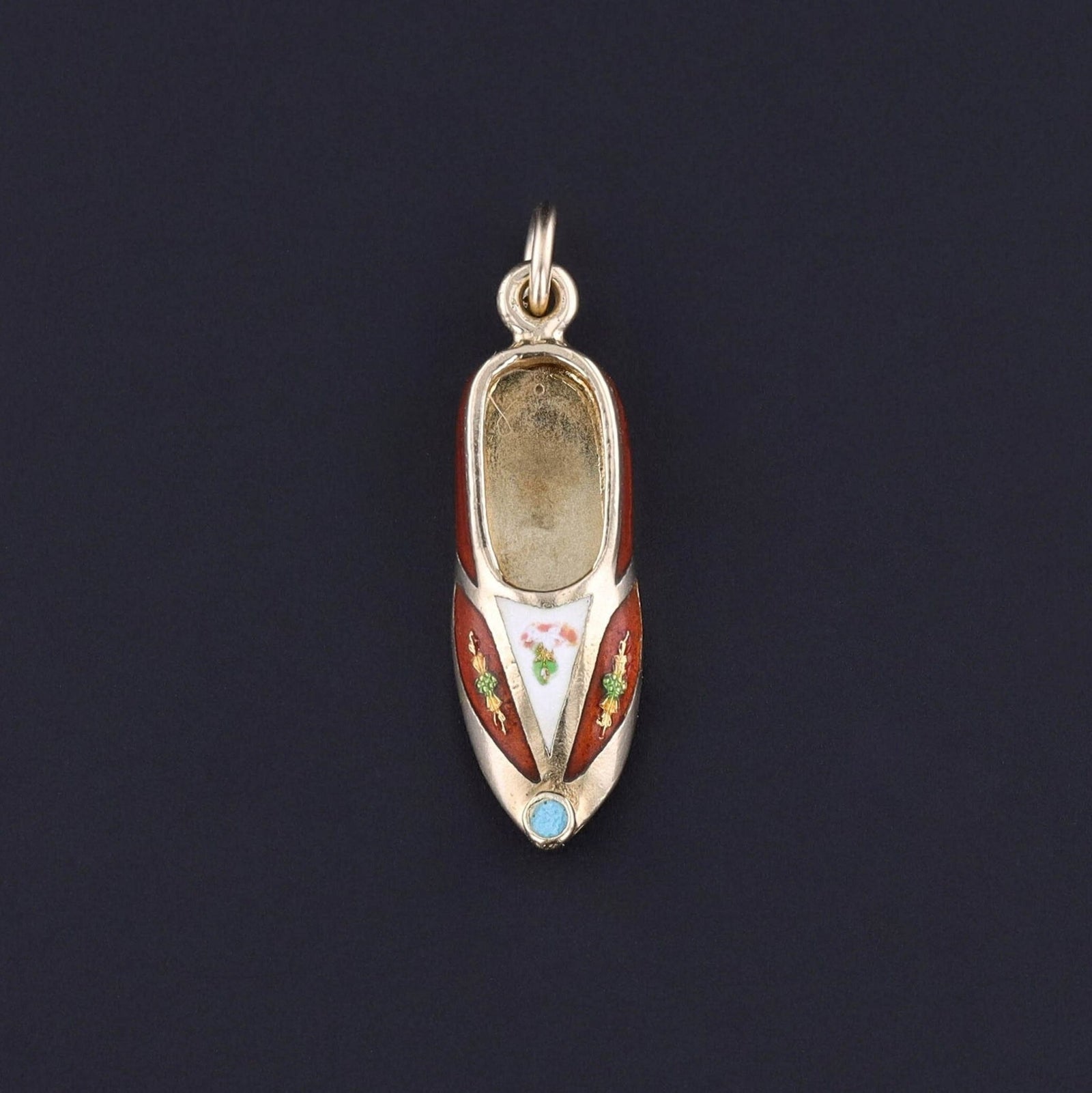 Antique Enamel Shoe Charm of 14k Gold - Trademark Antiques