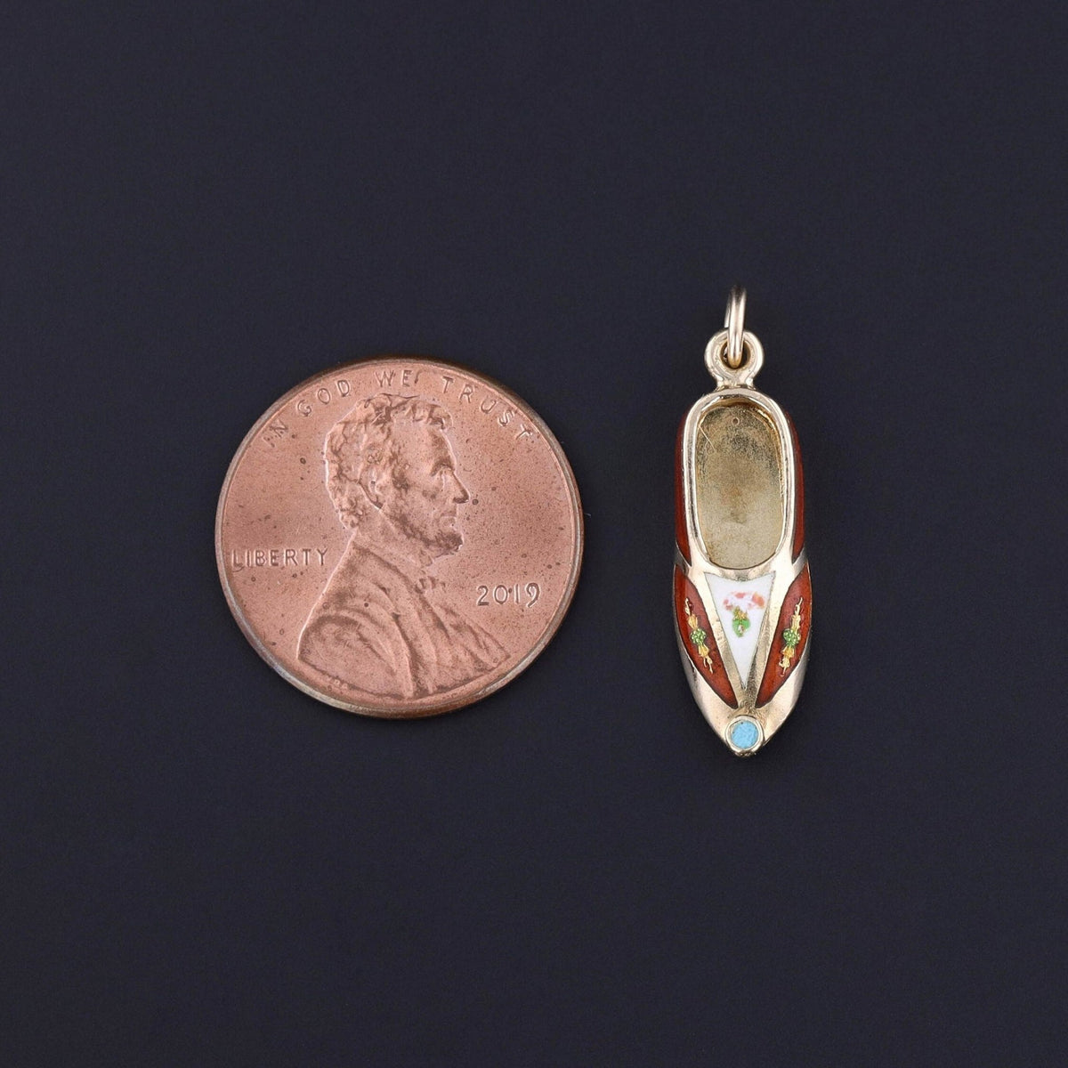 Antique Enamel Shoe Charm of 14k Gold - Trademark Antiques