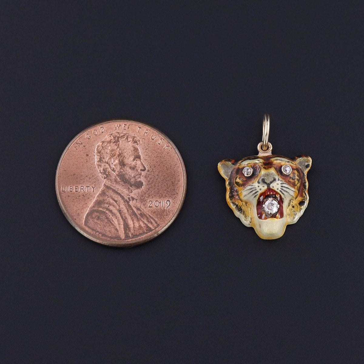 Antique Enamel Tiger Charm of 14k Gold - Trademark Antiques