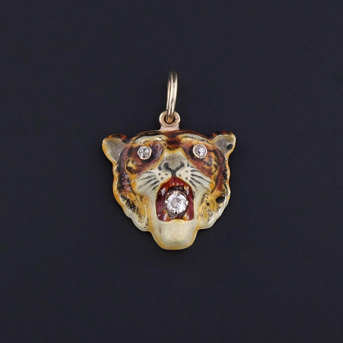 Antique Enamel Tiger Charm of 14k Gold - Trademark Antiques
