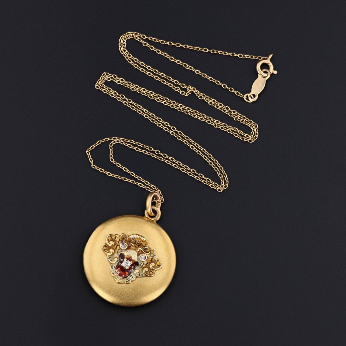 Antique Enamel Tiger Locket of 14k Gold - Trademark Antiques