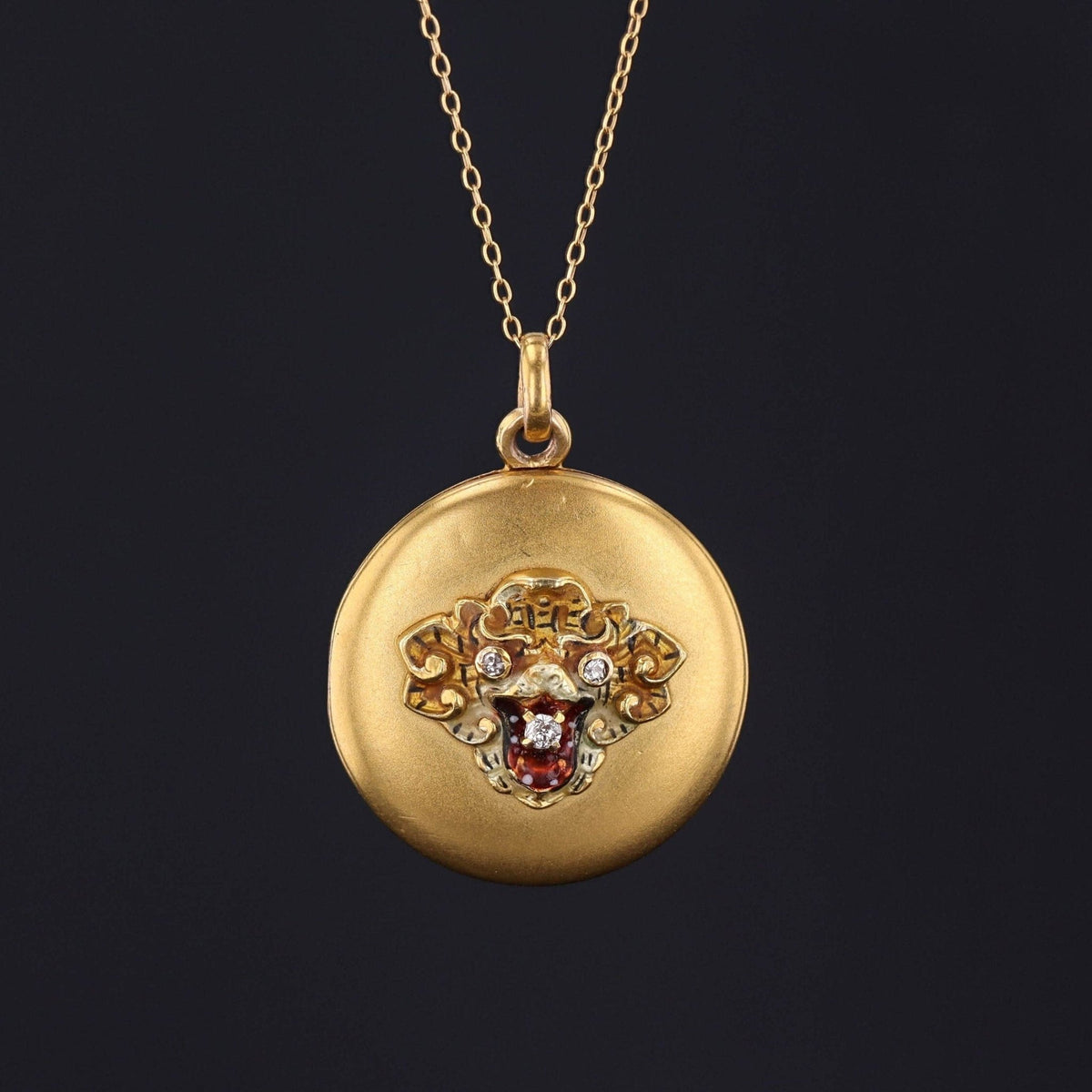 Antique Enamel Tiger Locket of 14k Gold - Trademark Antiques