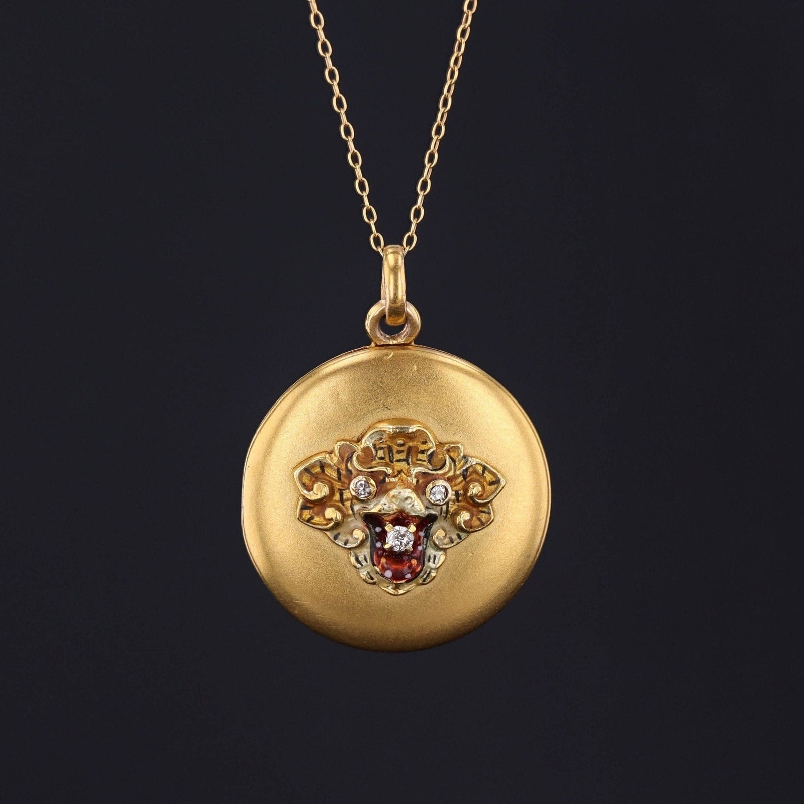 Antique Enamel Tiger Locket of 14k Gold - Trademark Antiques