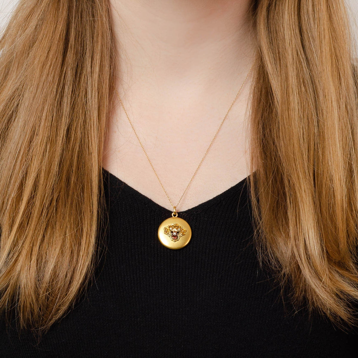 Antique Enamel Tiger Locket of 14k Gold - Trademark Antiques