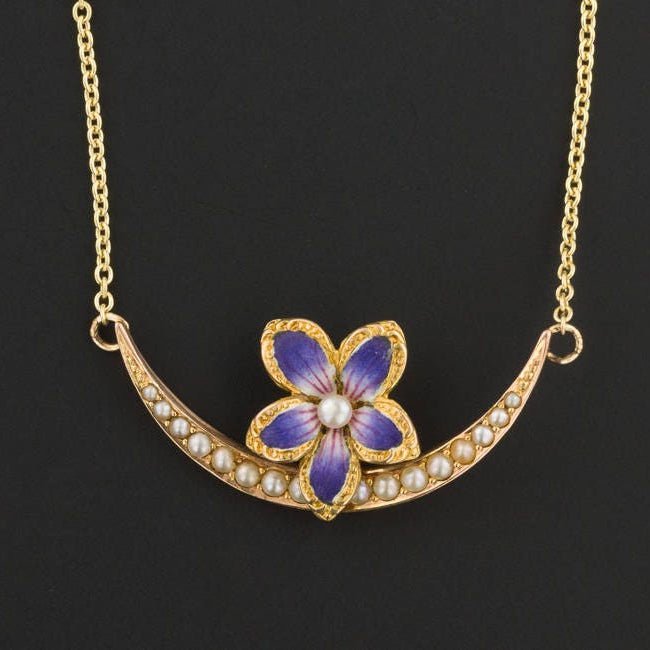 Antique Enamel Violet Conversion Necklace of 14k Gold - Trademark Antiques