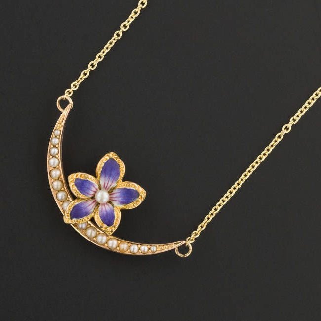 Antique Enamel Violet Conversion Necklace of 14k Gold - Trademark Antiques