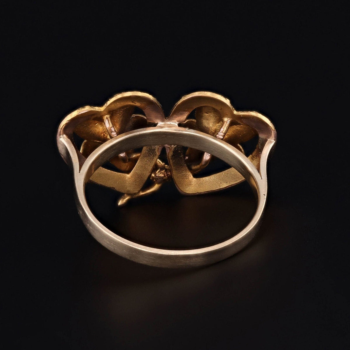 Antique Enamel Violet Flowers in Hearts Conversion Ring of 14k Gold - Trademark Antiques