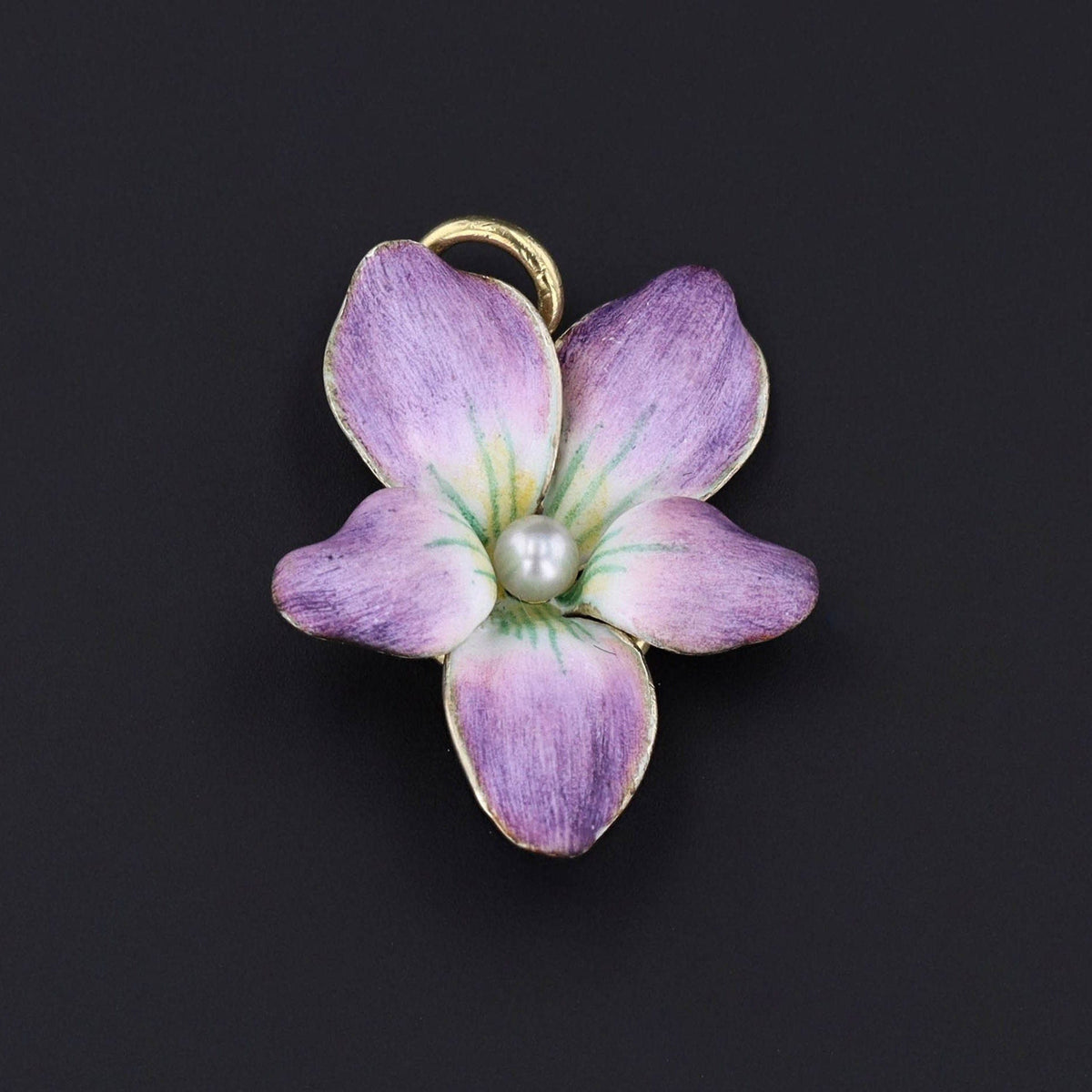 Antique Enamel Violet Pendant of 14k Gold - Trademark Antiques