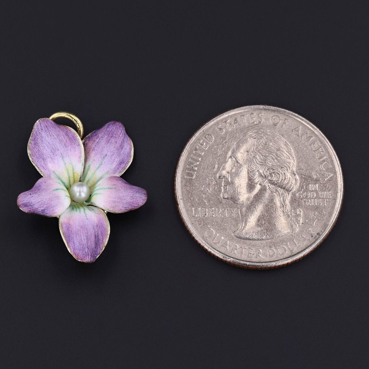 Antique Enamel Violet Pendant of 14k Gold - Trademark Antiques