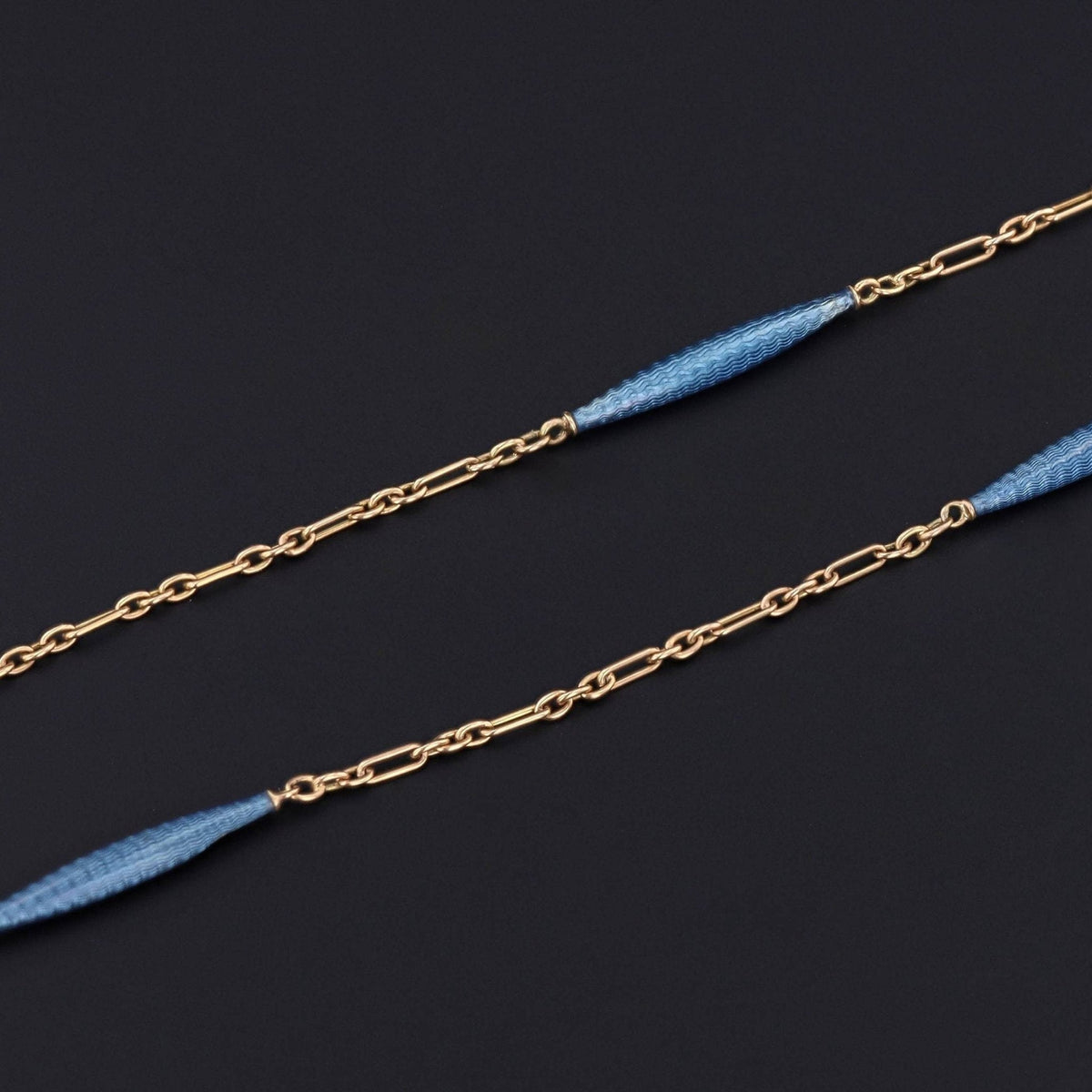 Antique Enamel Watch Chain | 14k Gold &amp; Blue Enamel Chain - Trademark Antiques