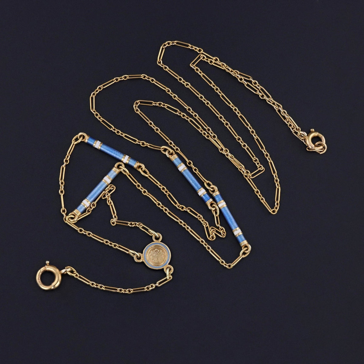 Antique Enamel Watch Chain of 14k Gold - Trademark Antiques