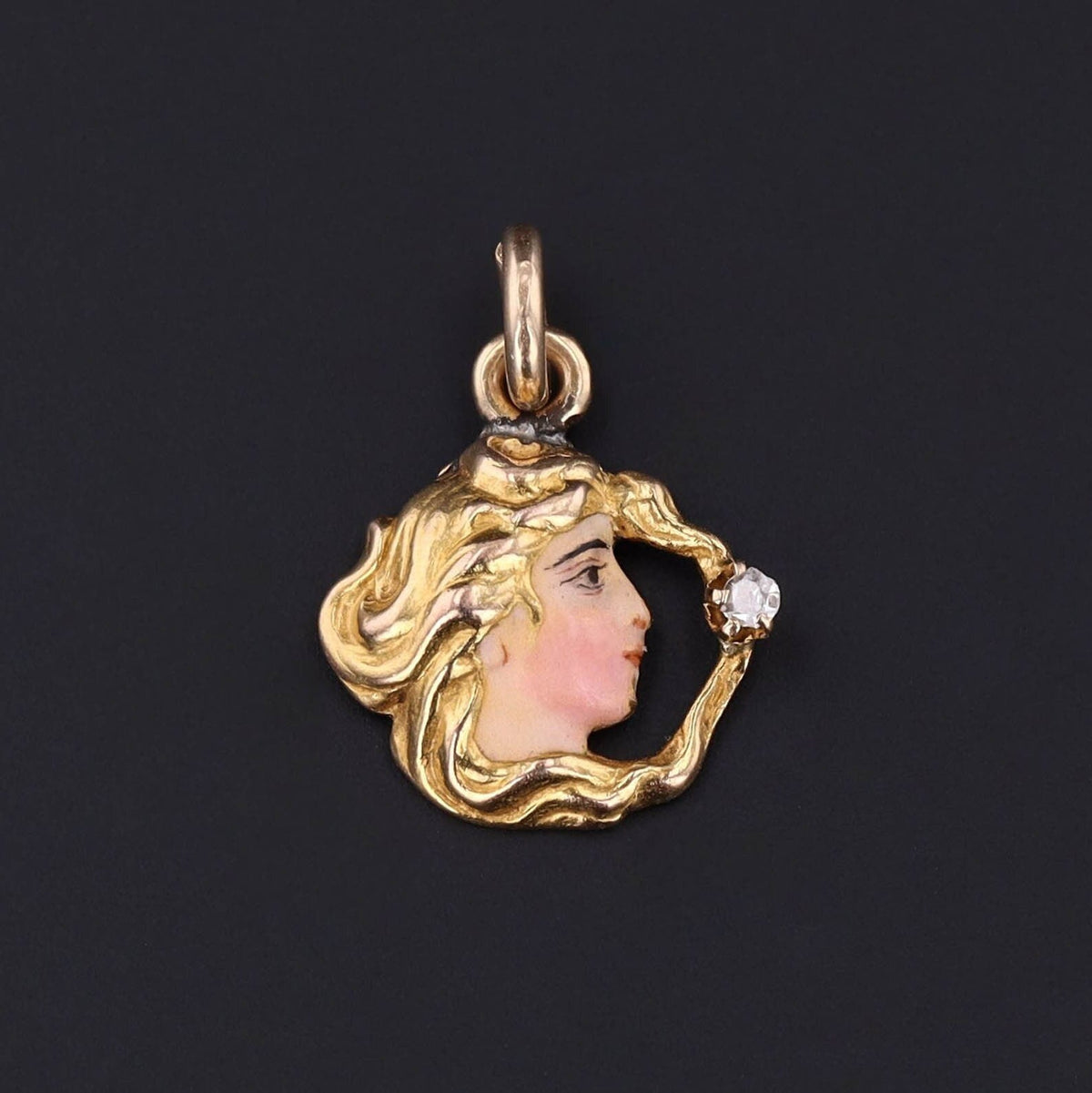 Antique Enamel Woman Charm of 14k Gold - Trademark Antiques