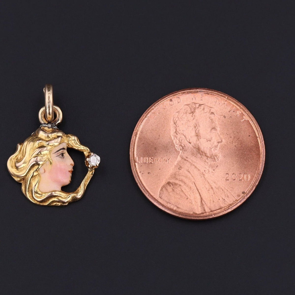 Antique Enamel Woman Charm of 14k Gold - Trademark Antiques
