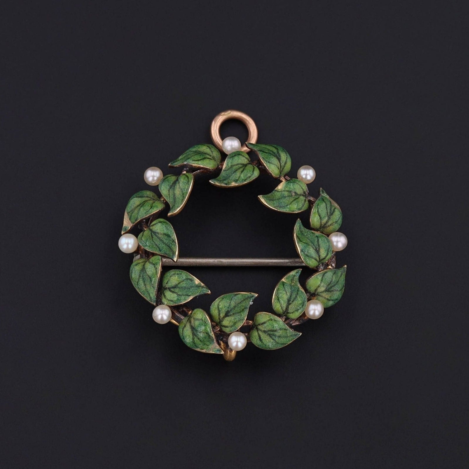 Antique Enamel Wreath in 14k Gold by Krementz - Trademark Antiques