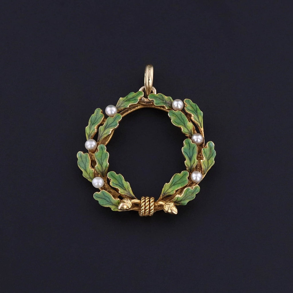 Antique Enamel Wreath Pendant of 14k Gold - Trademark Antiques