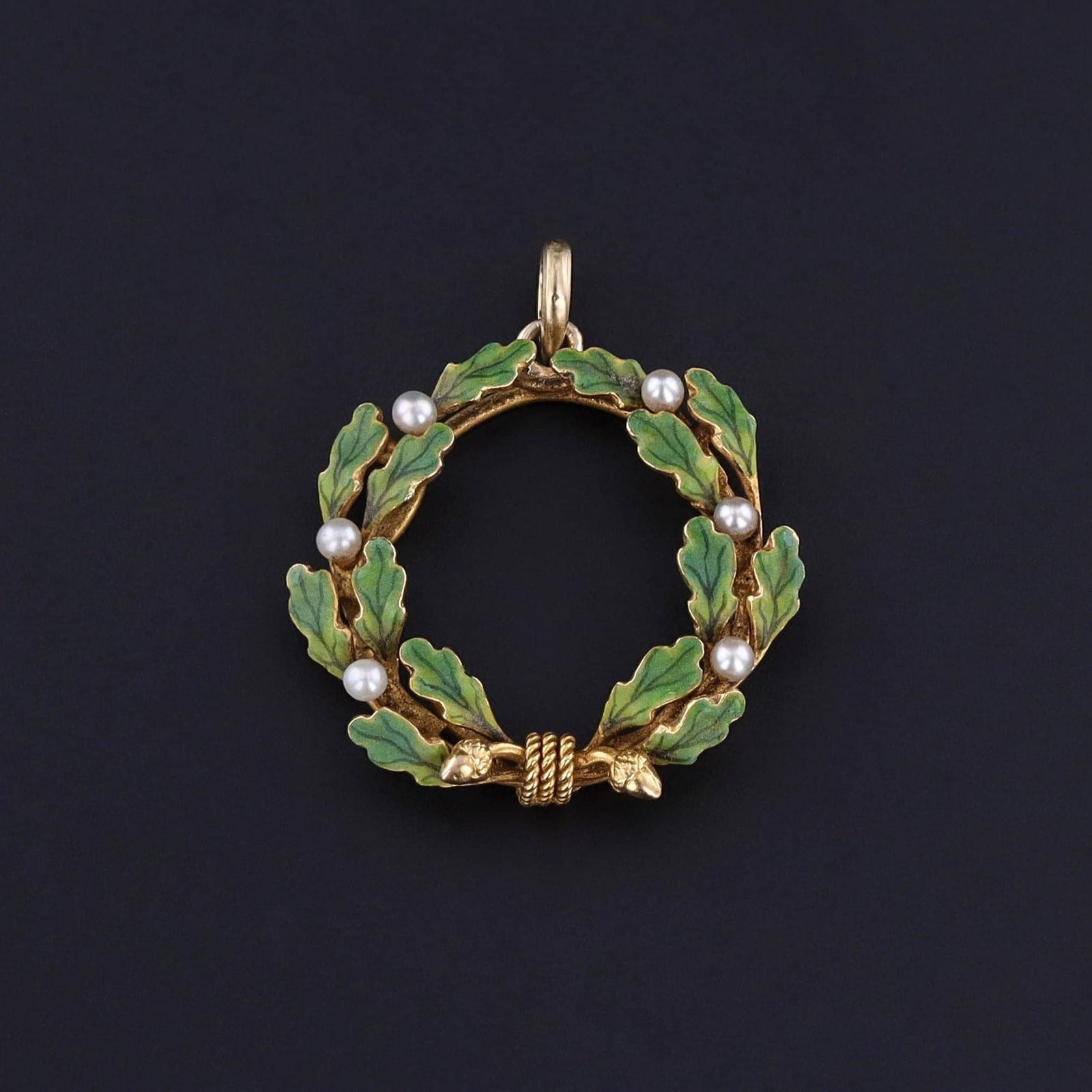 Antique Enamel Wreath Pendant of 14k Gold - Trademark Antiques
