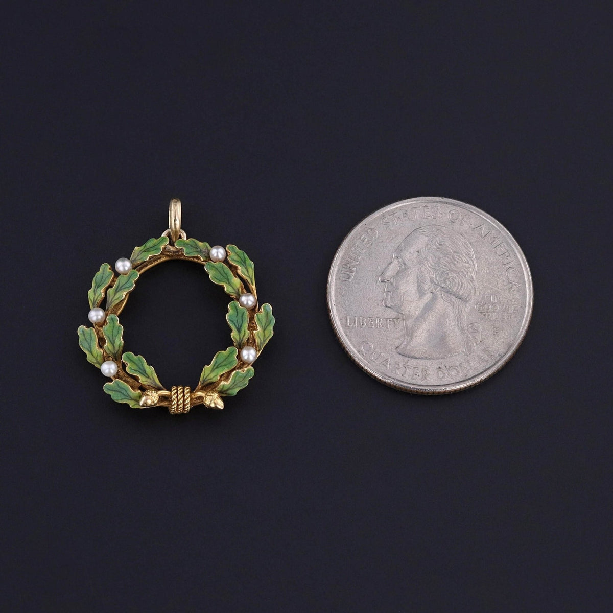 Antique Enamel Wreath Pendant of 14k Gold - Trademark Antiques