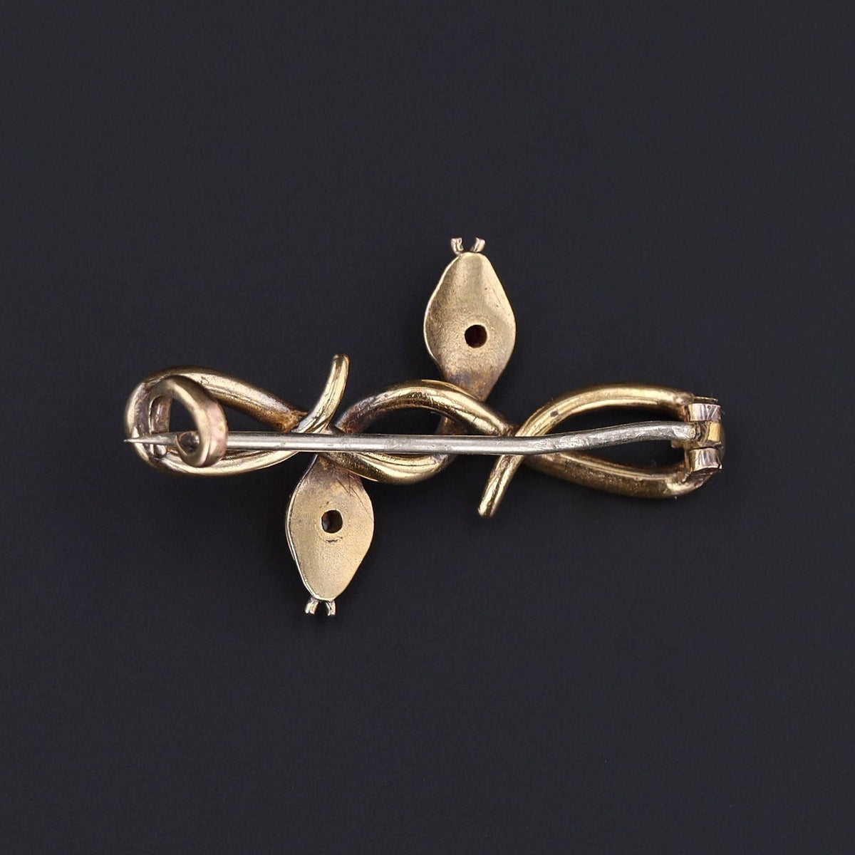 Antique Entwined Snakes with Diamond and Ruby Brooch of 14k Gold - Trademark Antiques