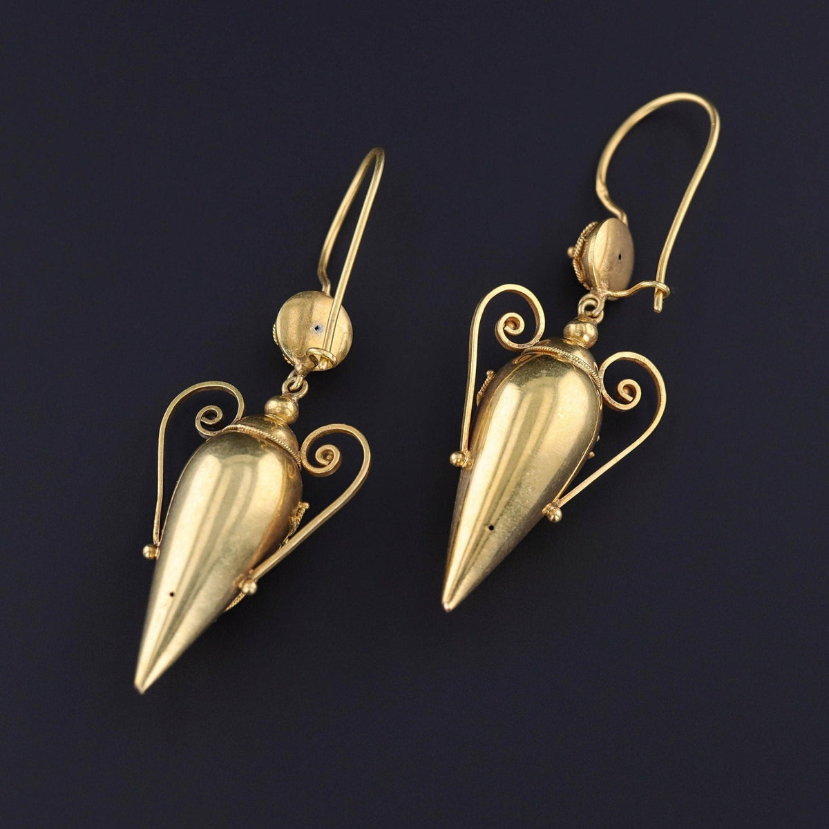 Antique Etruscan Revival Amphora Earrings of 18k Gold - Trademark Antiques