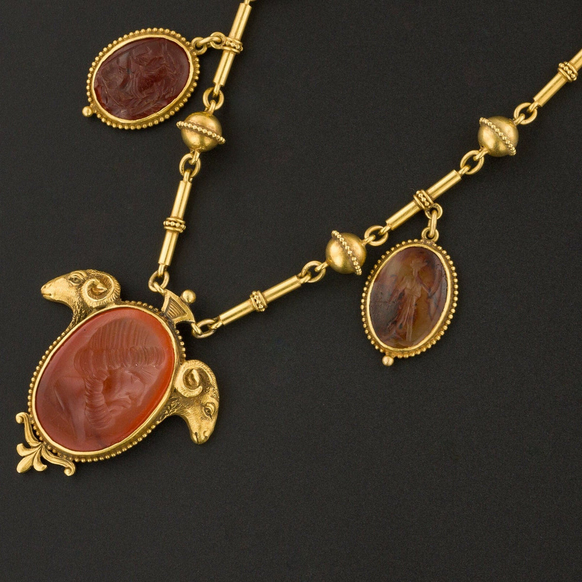 Antique Etruscan Revival Intaglio Necklace of 18k Gold - Trademark Antiques