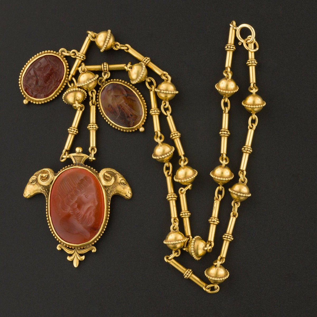 Antique Etruscan Revival Intaglio Necklace of 18k Gold - Trademark Antiques