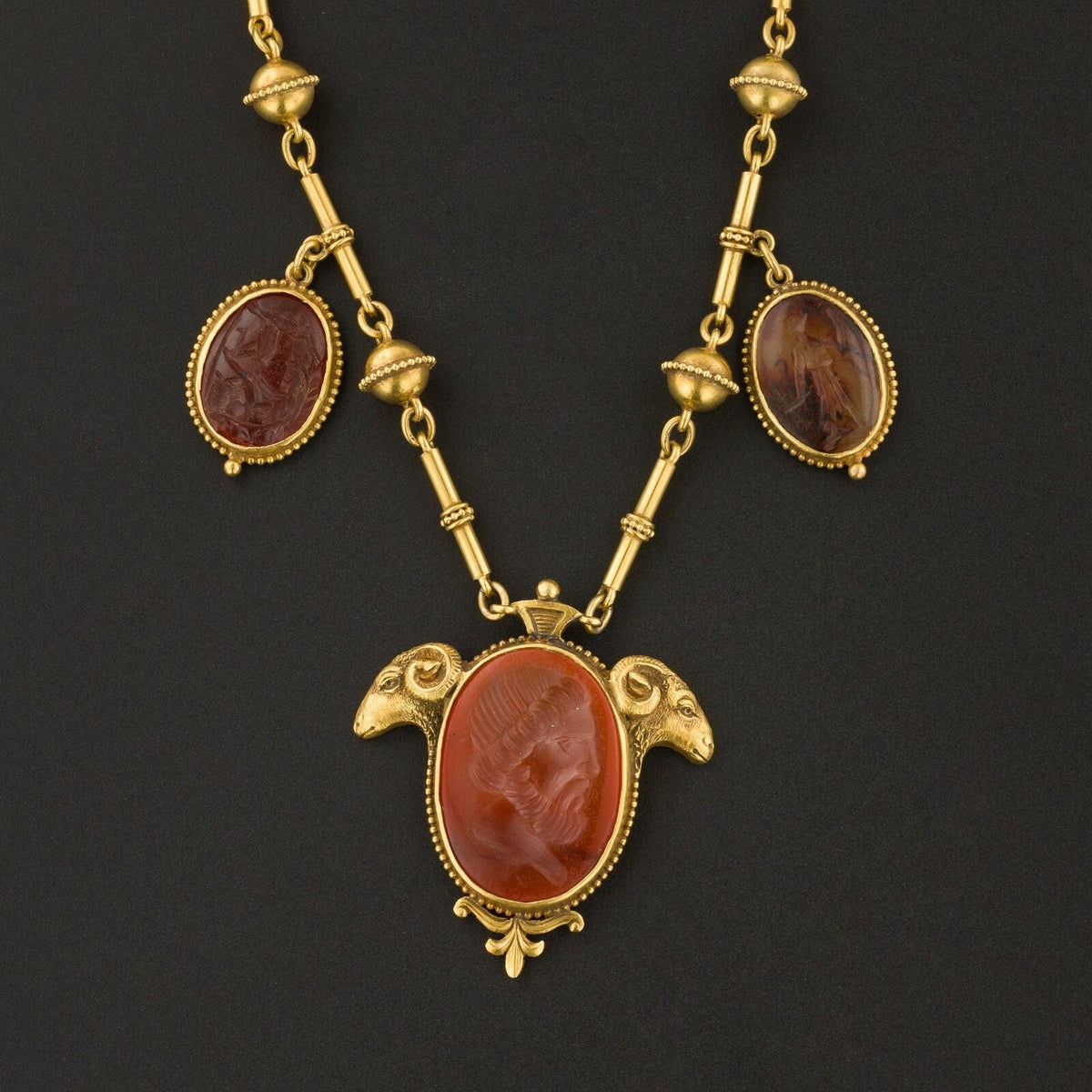 Antique Etruscan Revival Intaglio Necklace of 18k Gold - Trademark Antiques