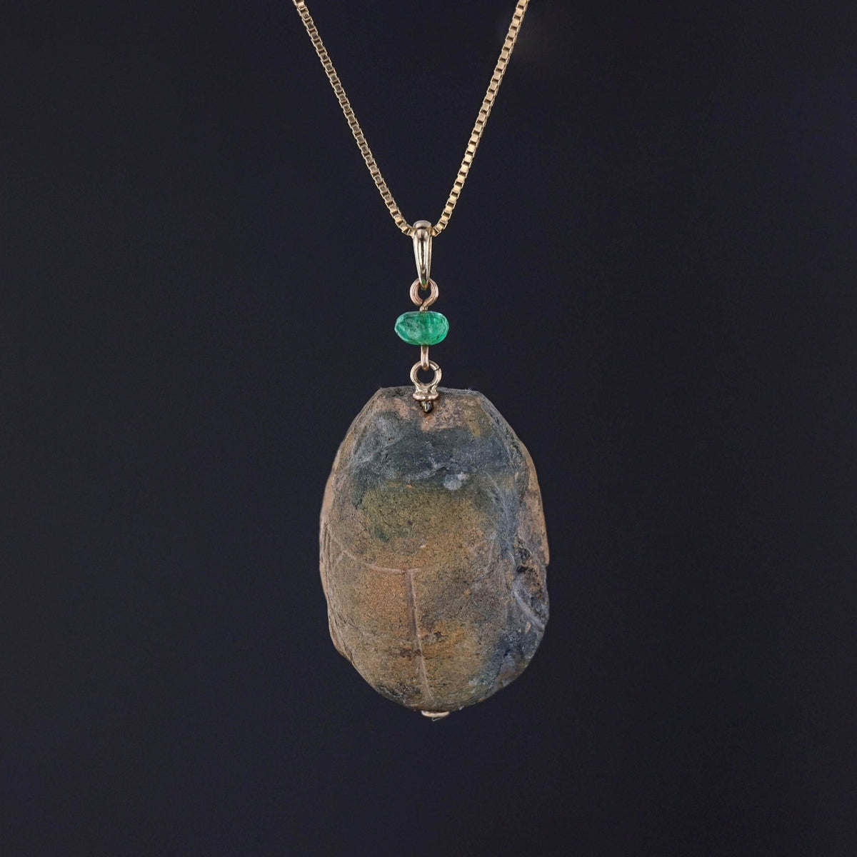 Antique Faience Scarab Necklace of 14k Gold - Trademark Antiques
