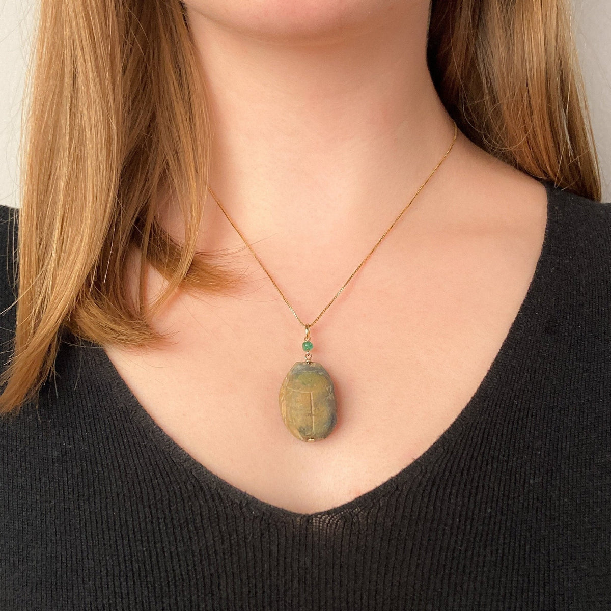 Antique Faience Scarab Necklace of 14k Gold - Trademark Antiques