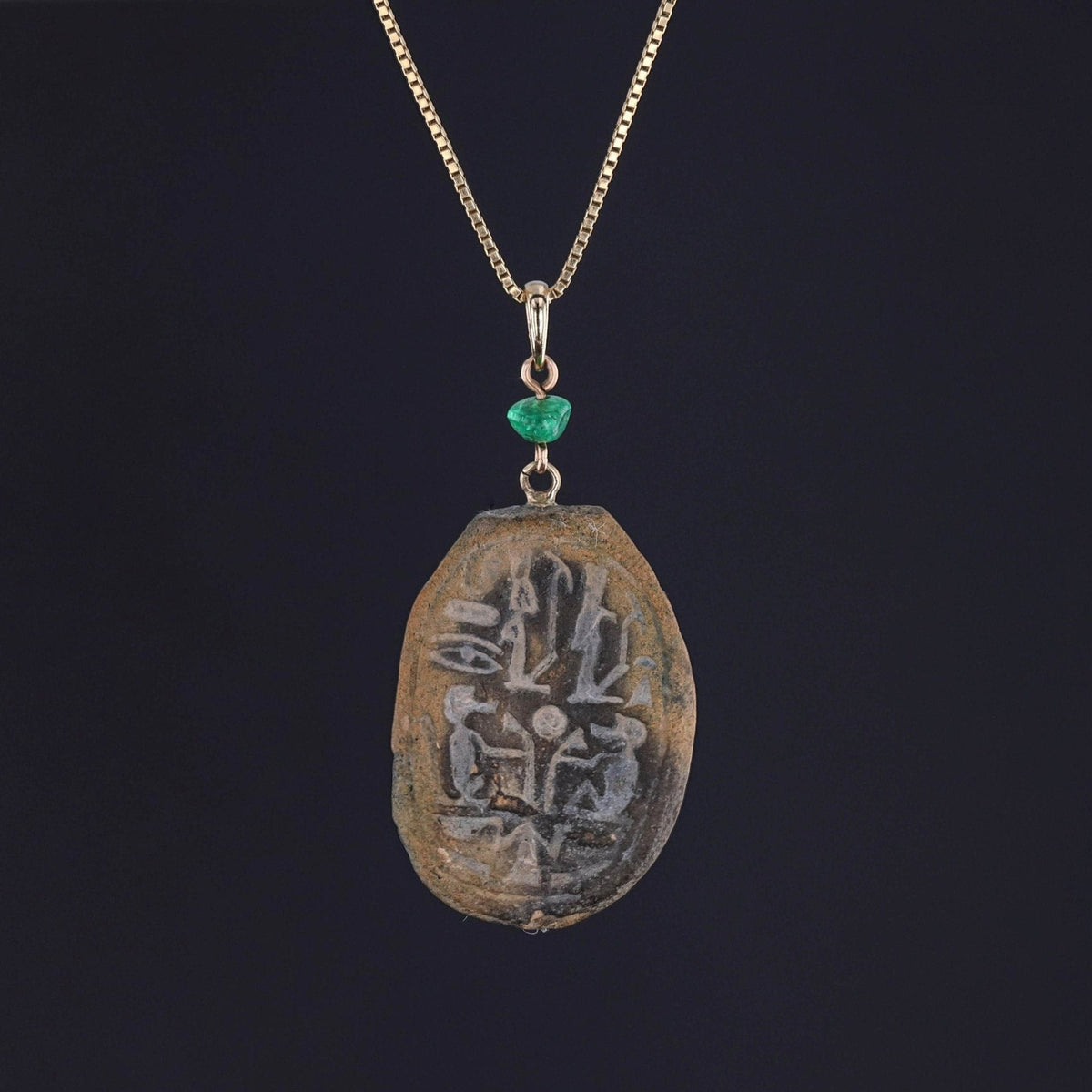 Antique Faience Scarab Necklace of 14k Gold - Trademark Antiques