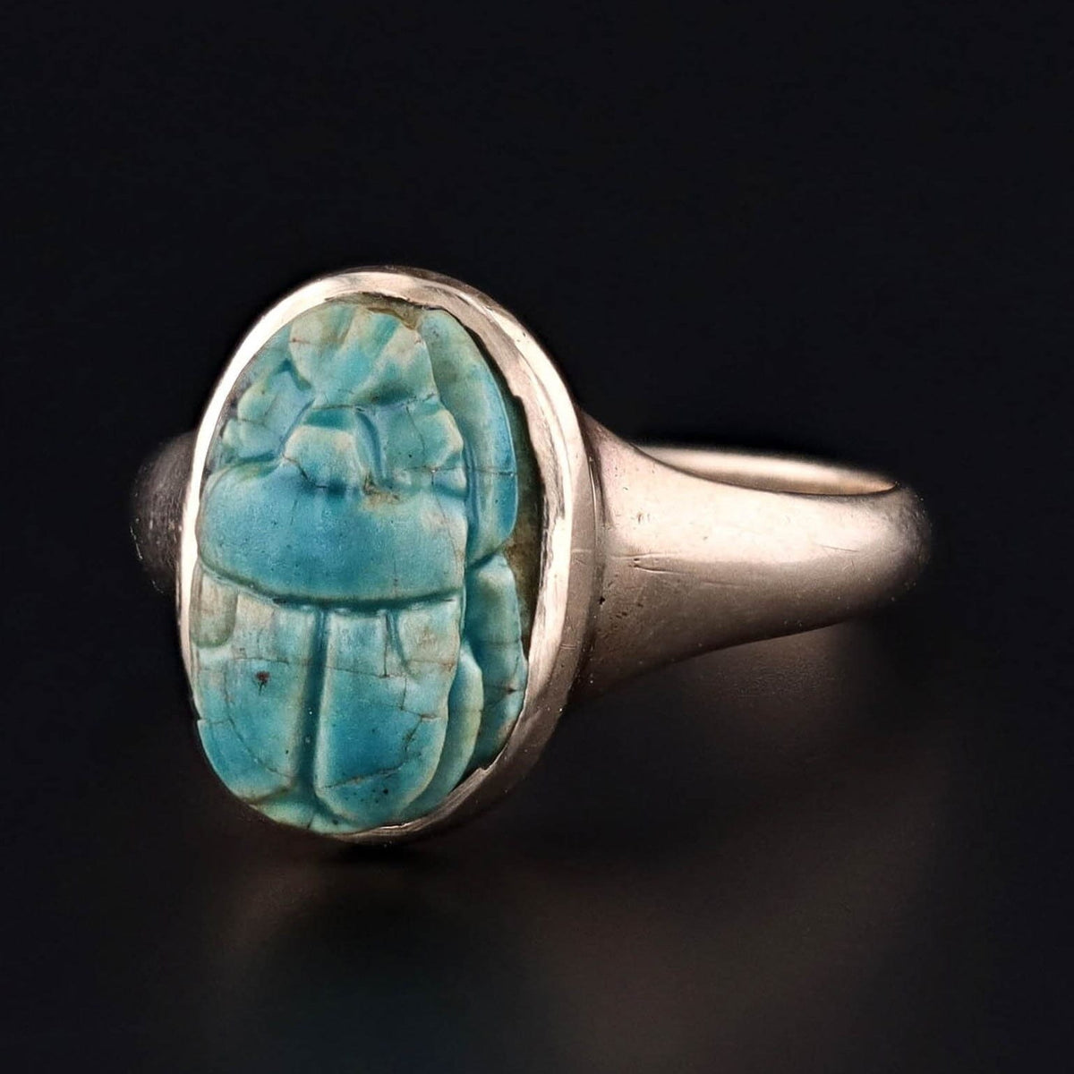 Antique Faience Scarab Ring of 9ct Gold - Trademark Antiques