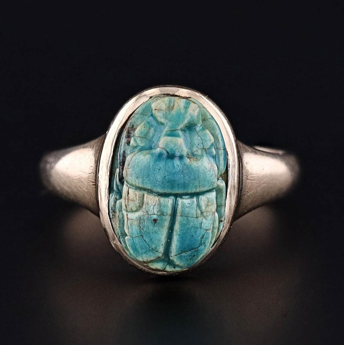 Antique Faience Scarab Ring of 9ct Gold - Trademark Antiques
