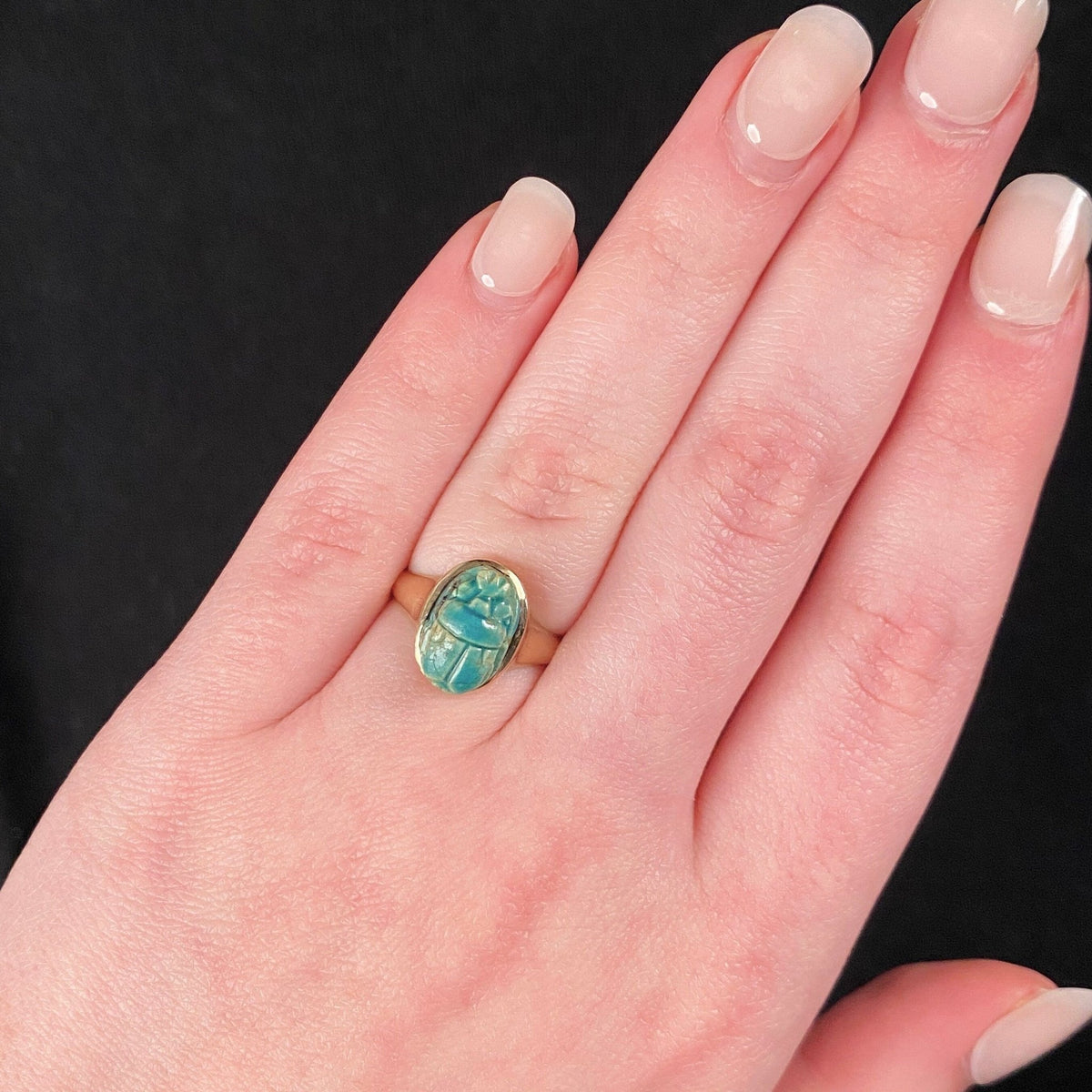 Antique Faience Scarab Ring of 9ct Gold - Trademark Antiques