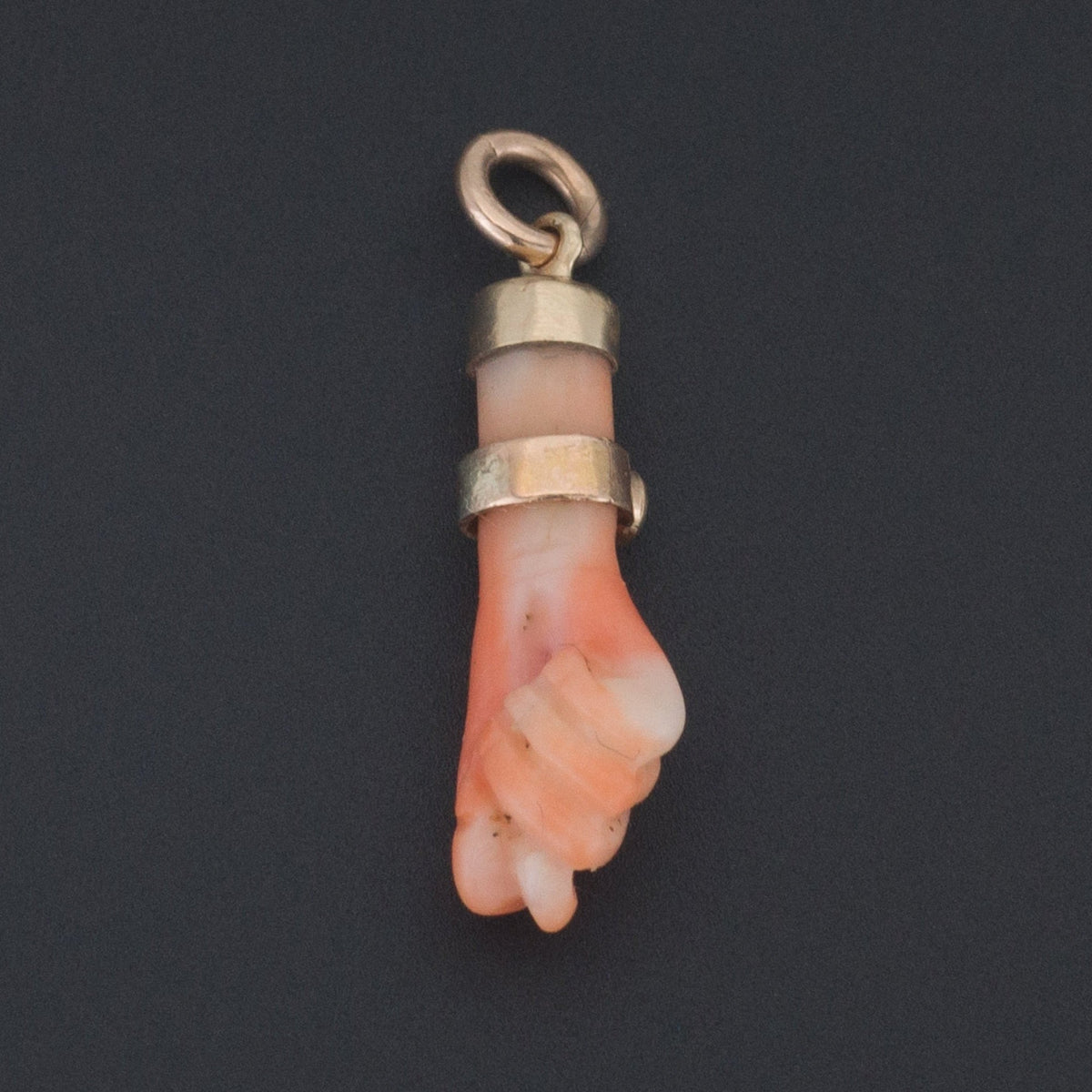 Antique Figa Charm | Carved Coral Charm with Gold Cap and Bracelet - Trademark Antiques